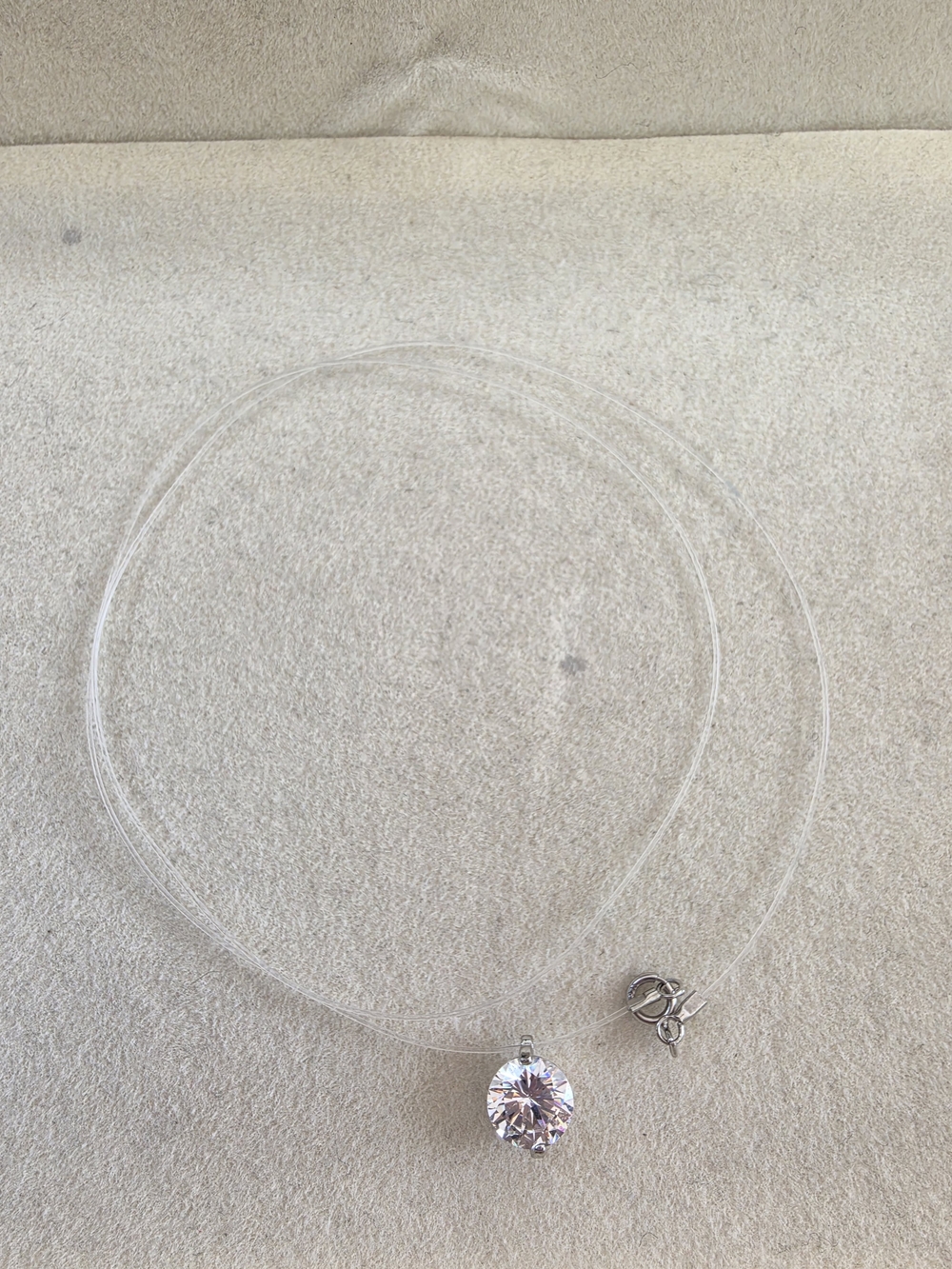 Clear Illusion Necklace with Round Sparkling Pendant - Sterling Silver Clasp